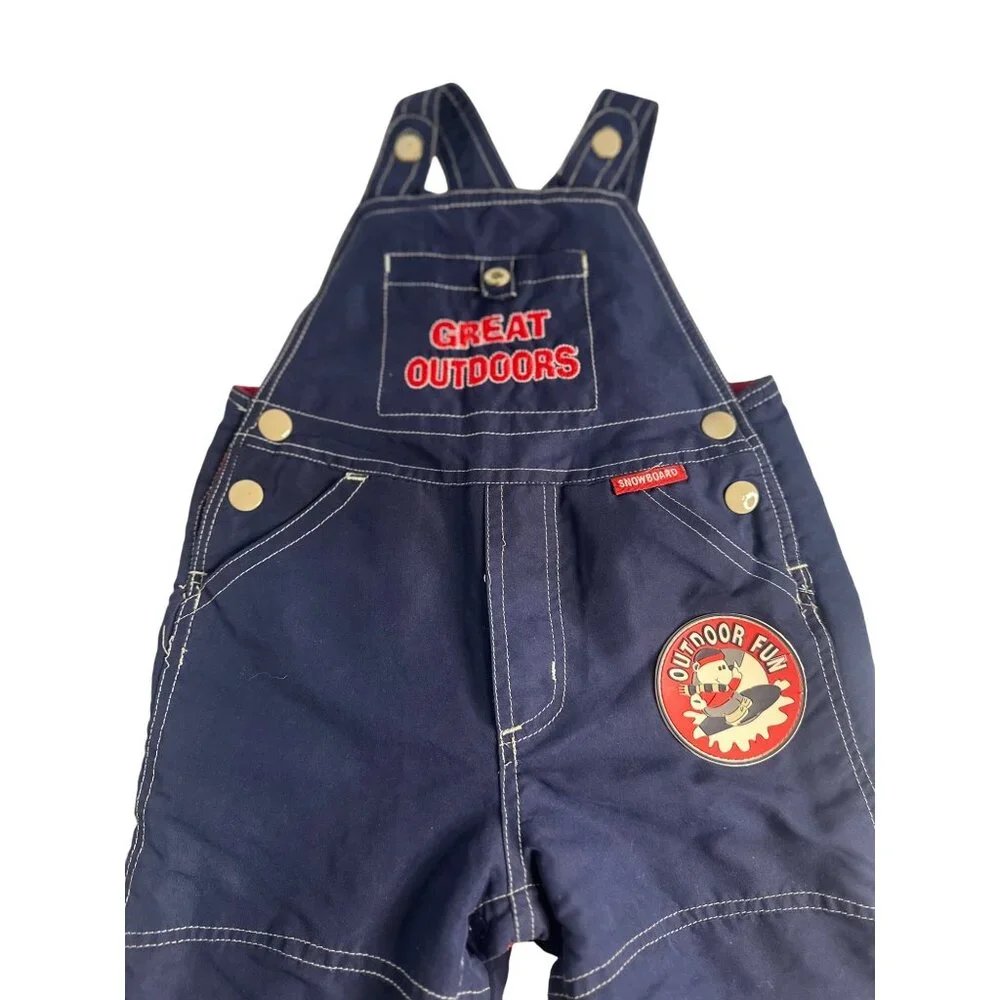 VTG Great Outdoors Toddler Snow Overalls Fleece-Lined Bib Pants 12M Winter Retro